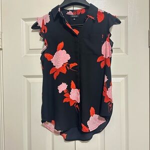 Who What Wear Floral Black and Pink Women's Blouse Size S